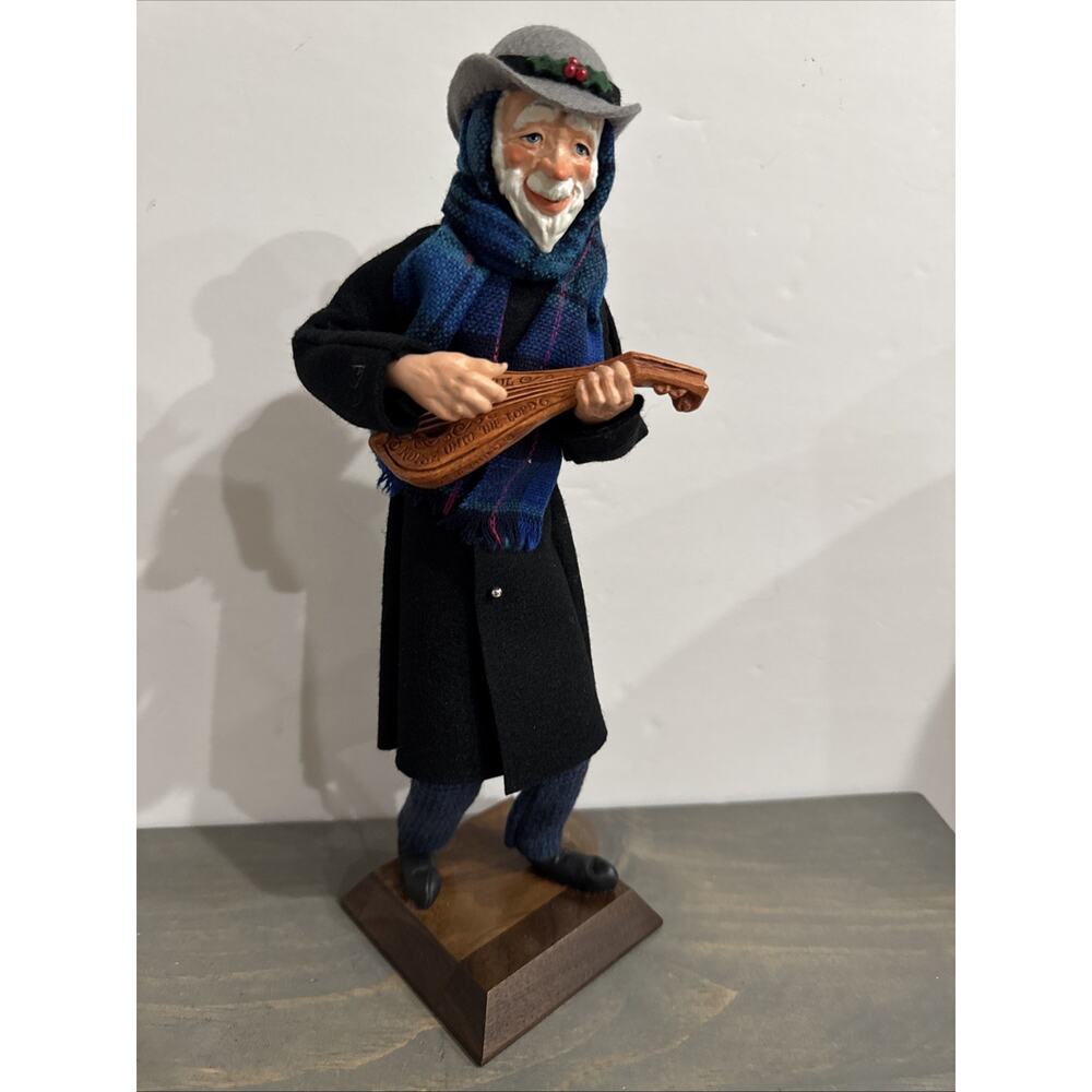 Simpich Vintage Character Doll Caroller Man With Mandolin Rare Blue Scarf